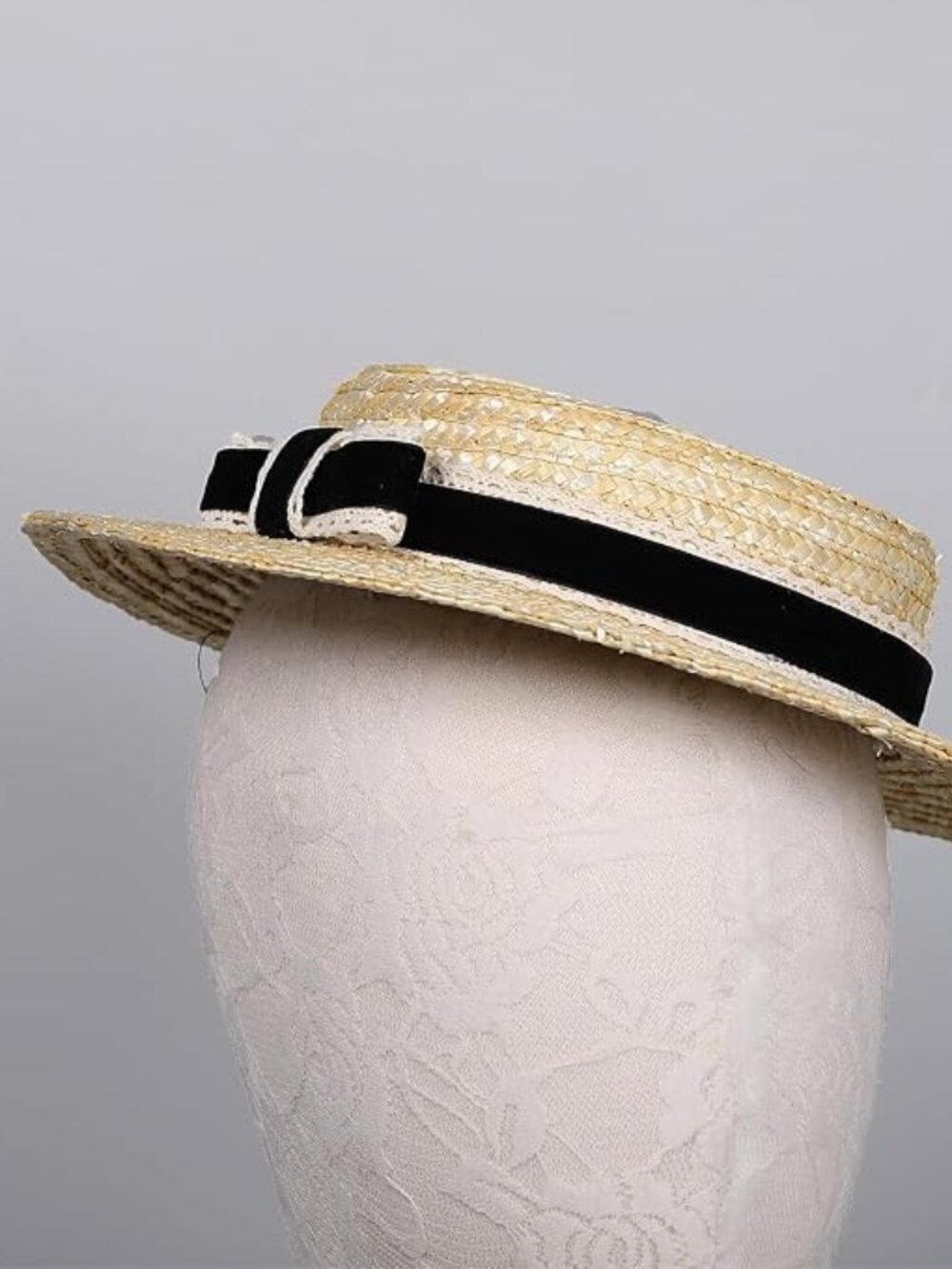 Straw Boater Hat 1940s Vintage Very Low Fascinator Base Mini Top Hat with Velvet